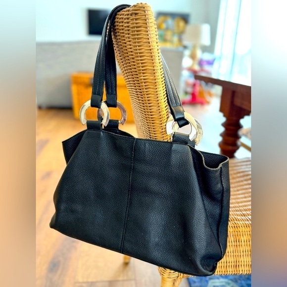 Furla Pebbled Leather Black Silver Hardware Shoulder Bag - Picture 1 of 13